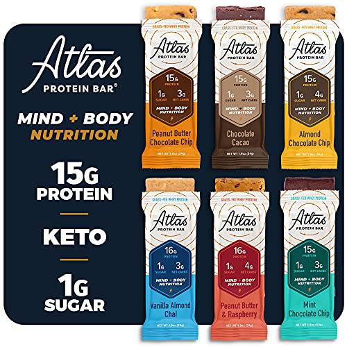 Atlas Mind + Body Keto Protein Bar - Value Pack Keto Bars - Low Carb Protein Bars - High Fiber Bars - Low Sugar Meal Replacement Bars - Organic Ashwagandha