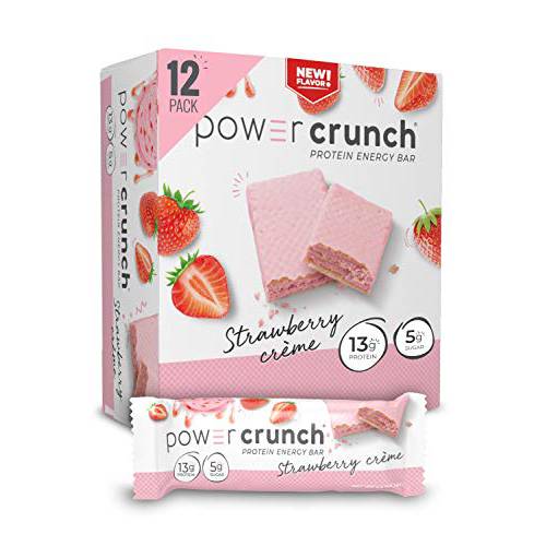 Power Crunch Whey Protein Bars, High Protein Snacks with Delicious Taste, Strawberry Crème, 1.4 Ounce (12 Count)