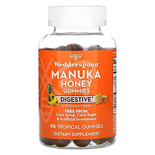 Wedderspoon Manuka Honey Digestive Gummies, Tropical, 90 Count | Chewable| Probiotic for Immune Support