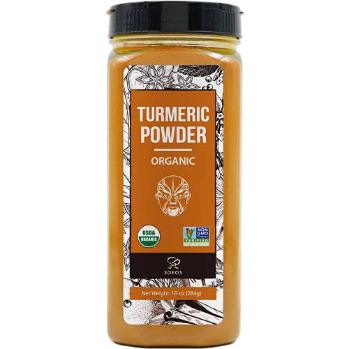 Soeos Organic Turmeric Powder 10oz (284g), Non-GMO Verified, Organic, Natural Curcumin, Lab Tested for Purity, Sealed Package To Keep Turmeric Fresh.