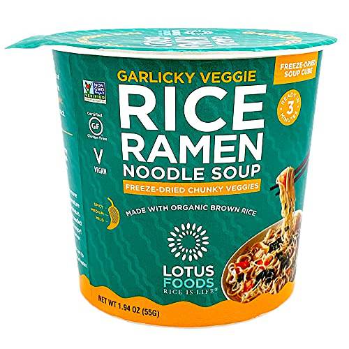 Lotus Foods Garlicky Veggie Rice Ramen Noodle Soup Cup With Freeze-Dried Chunky Veggies, 12.3 Oz