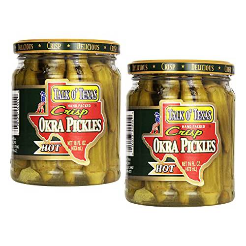 Talk O Texas Okra Pickles, Hot, 16 oz (Pack of 2)
