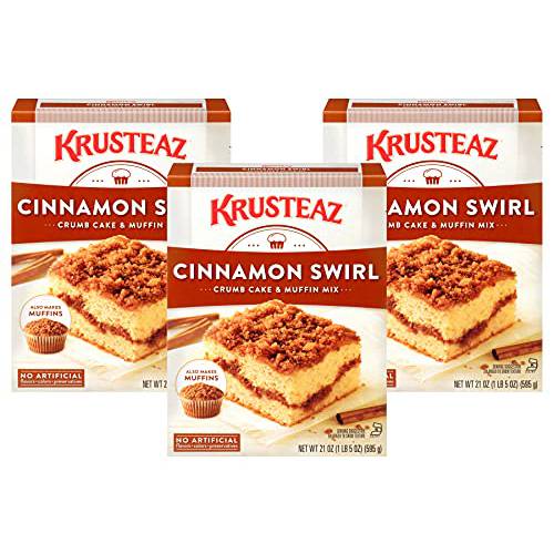 Krusteaz Cinnamon Swirl Crumb Cake & Muffin Mix, Made with No Artificial Flavors, Colors or Preservatives, Also Makes Muffins, 21-Ounce Box (Pack of 3)