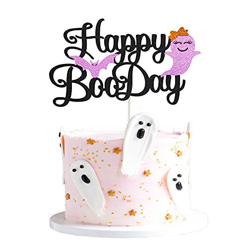 Pink Black Happy Boo Day Cake Topper for Pink Black Girl Halloween Birthday Party Decorations, Halloween Girl Birthday Party Decorations, Girl Halloween Birthday Cake Topper,Pink Halloween Cake Topper