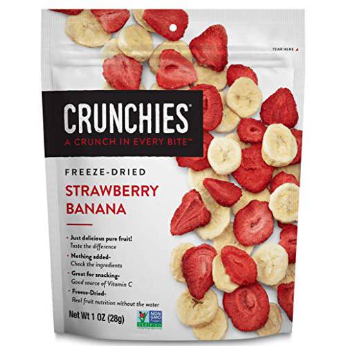 Crunchies Freeze-Dried Fruits, 100% All Natural Crispy Fruit , Non GMO and Kosher, Resealable Freeze Dried Fruit Snack Packs (Strawberry Banana, 1 Ounce (Pack of 6))