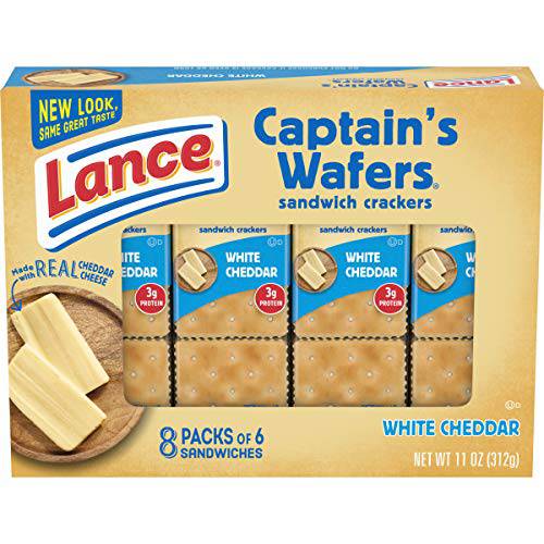Lance Sandwich Crackers, Captain’s Wafers White Cheddar, 8 Individual Packs, 6 Sandwiches Each