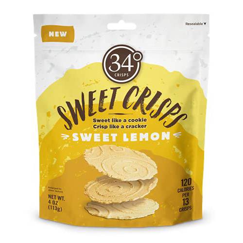 34 Degrees Crisps | Sweet Lemon Sweet Crisps | Thin, Light, Crunchy & Sweet Crisps, Single Pack (4oz)