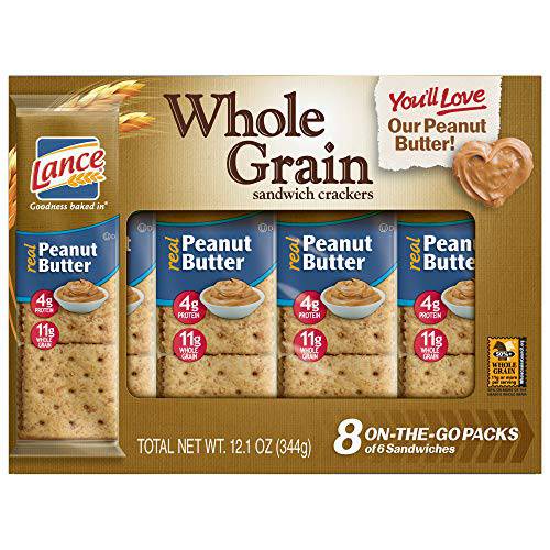 Lance Sandwich Crackers, Made with Whole Grain Crackers, Peanut Butter, 8 Individual Packs