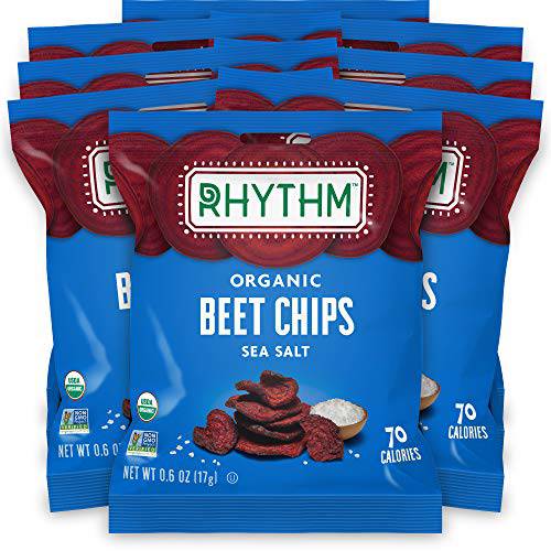 Rhythm Superfoods Beet Chips, Salted, Organic and Non-GMO, Single Serves, Vegan/Gluten-Free Snacks, 0.6 Ounce (Pack of 8)