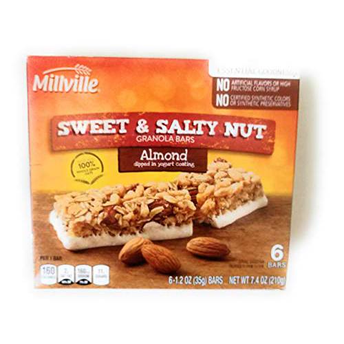 Millville Sweet & Salty Nut Granola Bars | 100% Whole Grain Oats | 7.4 oz (6 bars x 1.2 oz) | Pack of 1 (Almond)