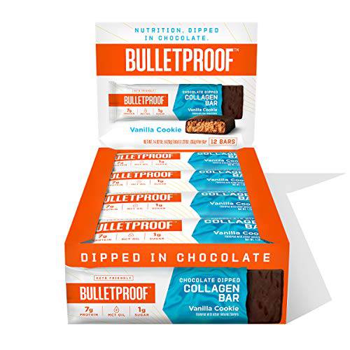 Bulletproof, Chocolate Dipped Protein Bars (Cookie Vanilla Chocolate Fudge), 1.59 Ounce (Pack of 12)