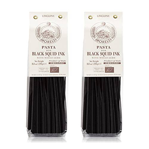 Morelli Squid Ink Pasta Linguine- Organic Italian Pasta - Black Pasta Noodles - Durum Wheat Semolina - Nero Di Seppia Made in Italy - 8.8oz / 250g (pack of 2)