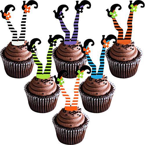 Halloween Cupcake Toppers Happy Halloween Props Witch’s Boot Cupcake Decorations for Party Favors, 6 Colors (72)