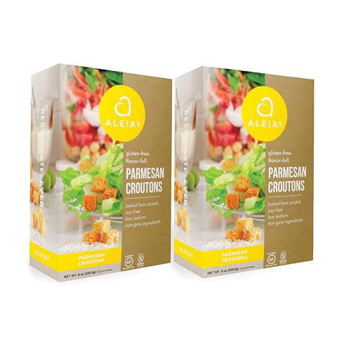 ALEIA’S BEST. TASTE. EVER. Parmesan Croutons - 8oz/2 Pack - Seasoned Croutons for Salads and Soups, Certified Gluten Free, Soy Free, Corn Free, Low Sodium