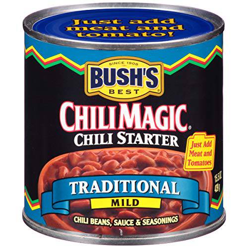 BUSH’S BEST Canned Chili Magic Chili Beans Starter Traditional Recipe (Pack of 12), Source of Plant Based Protein and Fiber, Low Fat, Gluten Free, 15.5 oz
