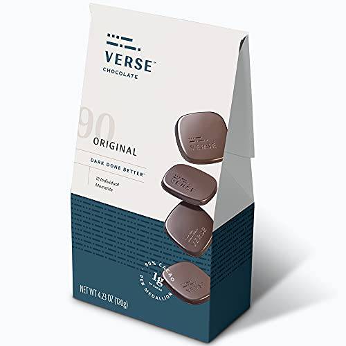 Verse Dark Chocolate Squares | Individually Wrapped, Low Sugar, Vegan, Gluten Free, Keto, Organic & Fair Trade Cocoa, 90% Cacao, 4.23 oz box (Original, 1 Box)