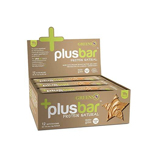 Greens+ Plusbar Protein Natural | Gluten Free Whey Protein Bar | Organic Greens | Non GMO | 12 Bars