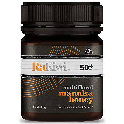 RaKiwi Raw Multifloral Manuka Honey Certified MGO 50+ ENERGISE Wild, Non-GMO Superfood for Daily Wellness | Authentic Premium New Zealand Honey 8.82oz (250g)