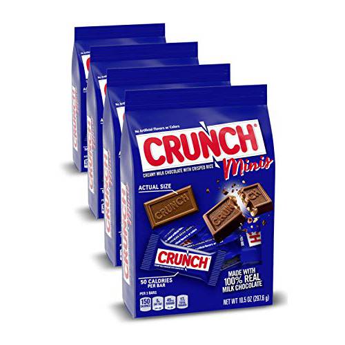 Crunch 100% Real Milk Chocolate Mini Candy Bars, Bulk Individually Wrapped Bars in 10.5 oz Bags (4 Pack)