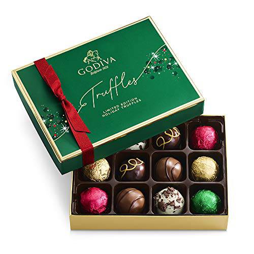 Godiva Chocolatier Chocolate Holiday Truffle Flight - 12 Piece Limited Edition Assorted Gift Box – Gourmet Dark, Milk and White Chocolate Truffles for Chocolate Lovers