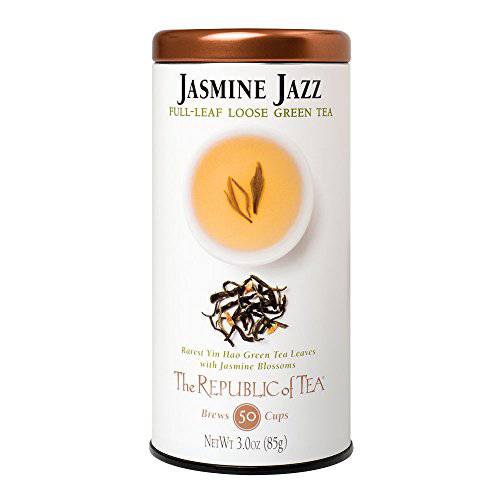 The Republic of Tea Jasmine Jazz Green Full-Leaf Loose Tea 3.0 oz Tin | Steeps 50 Cups | Caffeinated