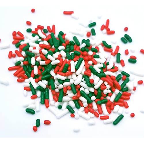 NCS Christmas Red, White, & Green Jimmies Edible Sprinkles - 4 ounces / Great for Cupcakes, Cookies, Cakes, Cake Pops.