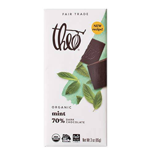 Theo Chocolate Mint Organic Dark Chocolate Bar, 70% Cacao, 6 Pack | Vegan, Fair Trade
