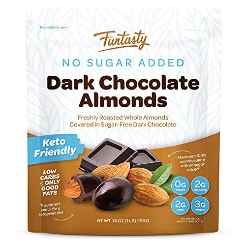 Funtasty Sugar Free Dark Chocolate Covered Almonds, Keto Friendly, 1 Pound Pack