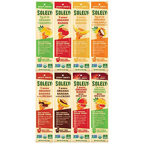 SOLELY Organic Fruit Jerky Variety Pack, 8 Strips | Minimal Ingredients | Vegan | Non-GMO | No Sugar Added | Not From Concentrate