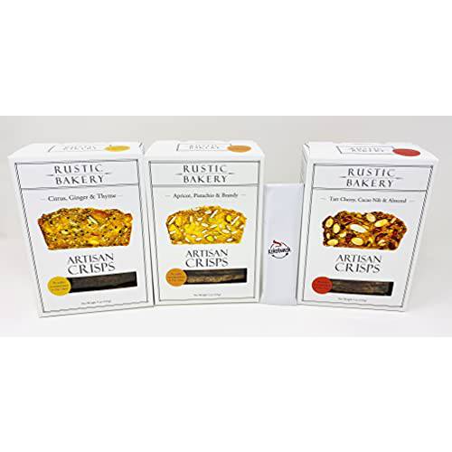 Rustic Bakery Artisan Crisps Variety Bundle With Kokobunch Kit | Citrus Ginger & Thyme, Apricot Pistachio & Brandy, Tart Cherry Cacao Nib & Almond | 5 oz.