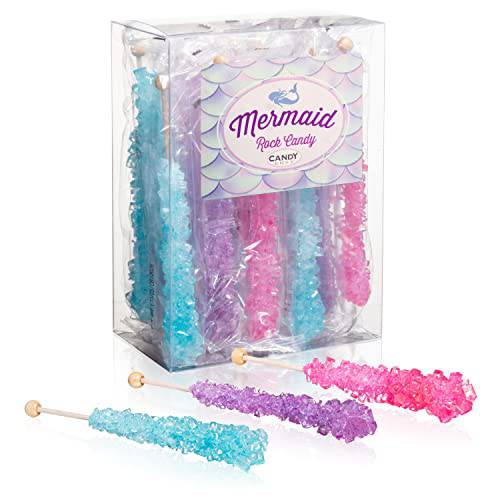 Mermaid Rock Candy Crystal Sticks - 18 Indiv. Wrapped - Pink, Light Blue, Lavender