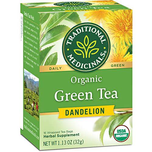 Traditional Medicinals Organic Green Tea, Supports Healthy Liver Function, Dandelion, 16 Count (Pack of 6)