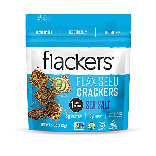 Flackers Organic Flax Seed Crackers, Sea Salt, 5 oz Bags, 4-Pack