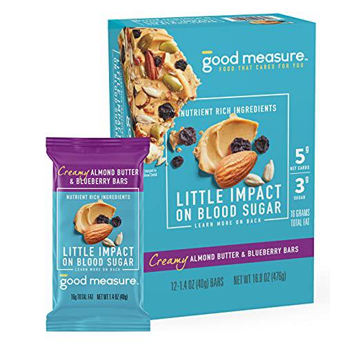 Good Measure Bars, Almond Butter & Blueberry - Zero Added Sugar, 5g Net Carbs, 7g Protein - Nutrient-Rich Low Carb Snack, Keto Friendly Food - Little Impact on Blood Sugar - Made in the USA