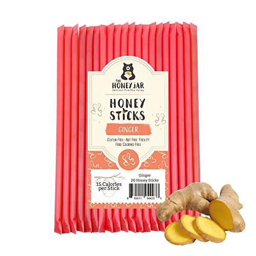 The Honey Jar Ginger Flavored Raw Honey Sticks - Pure Honey Straws For Tea, Coffee, or a Healthy Treat - One Teaspoon of Flavored Honey Per Stick - Made In The USA with Real Honey - (20 Count)