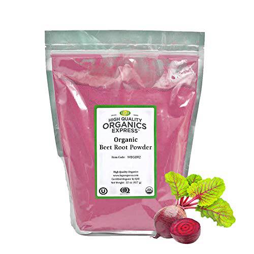 HQOExpress Organic Beetroot Powder - Organic Superfood - Nitric Oxide Booster - Non-GMO - Kosher - Sustainably Grown - 34oz Chef Jar