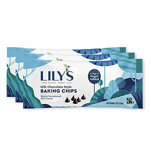 Milk Chocolate Style Baking Chips By Lily’s Sweets | Made with Stevia, No Added Sugar, Low-Carb, Keto Friendly | 32% Cocoa | Fair Trade, Gluten-Free & Non-GMO Ingredients | 9 Oz, 3 Pack