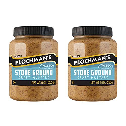 Plochman’s Natural Stone Ground Craft Mustard, Classic Coarse Texture, 9 Ounce (Pack of 2)