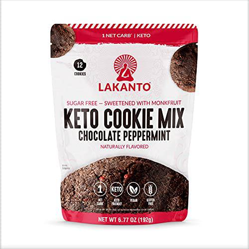 Lakanto Sugar Free Keto Chocolate Peppermint Cookie Mix - Sweetened with Monk Fruit Sweetener, Keto Diet Friendly, 1 Net Carb, Gluten Free, Vegan, Chocolate Treat (12 Cookies)