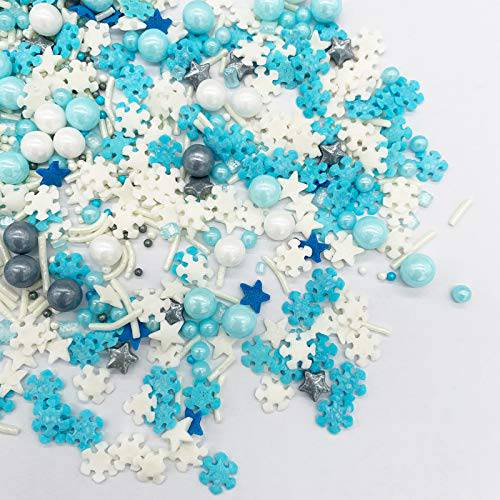 GEORLD 2 Bottle Frozen Sprinkles Candy Snowflake Sugar Cake Cupcake Toppers Cookie Dessert Decorations, 6.8 Ounce