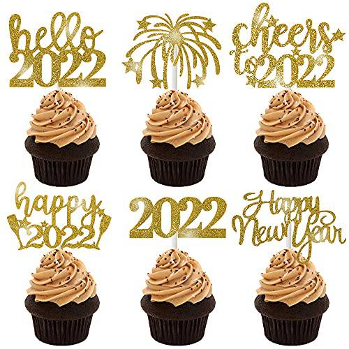Happy New Year Party Decoration 48Pcs Hello 2023 Cheers to 2023 Glitter Cupcake Toppers for New Years Eva Party Favor Supplies