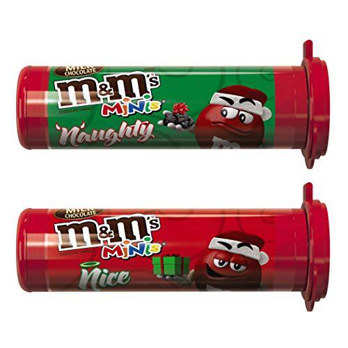 Mars (2) Tubes M&M’s Minis Milk Chocolate Candy - Holiday Edition Naughty or Nice Set - Net Wt. 1.08 oz each tube