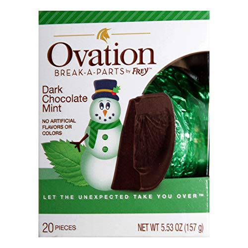 Frey (1) Box Ovation Break-A-Parts Ball/Orange Shaped Holiday Candy - Dark Chocolate Mint Flavor - Splits Into 20 Pieces - Net Wt. 5.53 oz