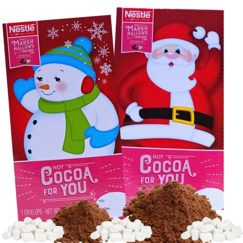 Christmas Gourmet Hot Chocolate Gift Set, Cocoa Powder with Mini Marshmallows in Gifting Envelope, Single Serve Coco Packet Stocking Stuffer, 2 Pack