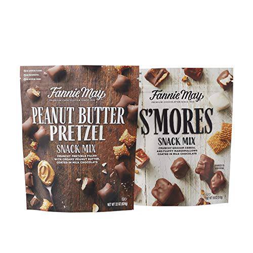 Fannie May, Milk Chocolate Holiday Candy, S’mores & Peanut Butter Pretzel Snack Mix, 2 Pack (18 oz & 22 oz Bags)