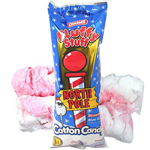 Fluffy Stuff North Pole Stawberry and Blue Razz Flavored Stocking Stuffer Cotton Candy, 2 oz, Pack of 3