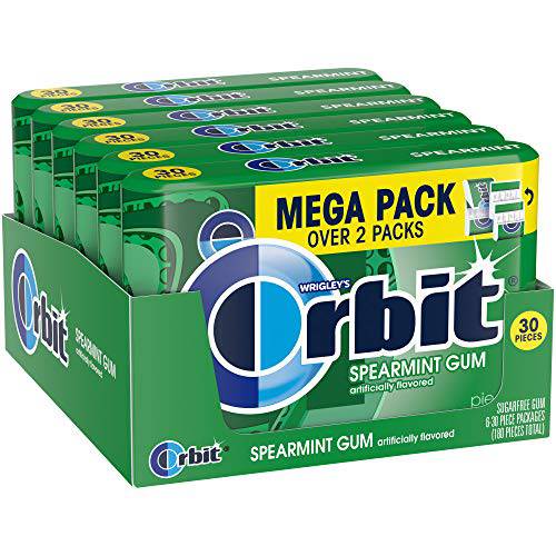 ORBIT Spearmint Sugar Free Chewing Gum, 30 Count (Pack of 6)