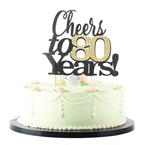 LVEUD Black Font Golden Numbers Cheers to 80 Years Happy Birthday Cake Topper -Wedding,Anniversary,Birthday Party Decorations (80th)
