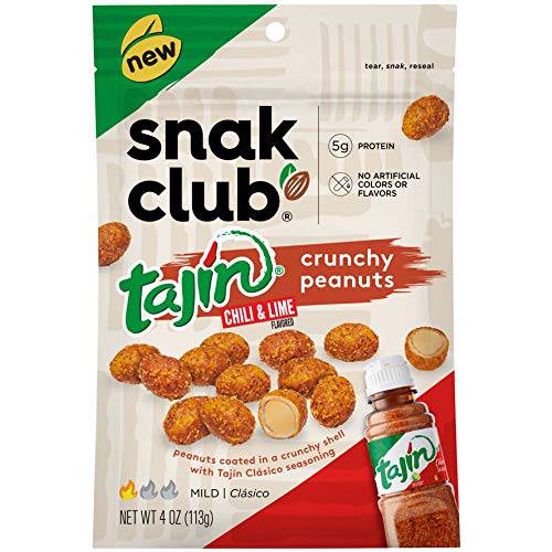 Snak Club Tajin Crunchy Peanuts, Mild Chili & Lime Flavor, Zesty Spicy Snacks, 4oz Bag (Pack of 6)