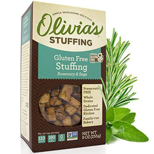 Olivia’s Croutons Gluten Free Stuffing Mix - Rosemary & Sage Herb Seasoned Dressing - Vegetarian, Preservative Free, 9 Ounce (Pack of 2)